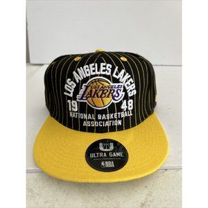 Ultra Game NBA LOS ANGELES LAKERS 1948 Snapback Hat Black w/ Gold Pinstripes NWT
